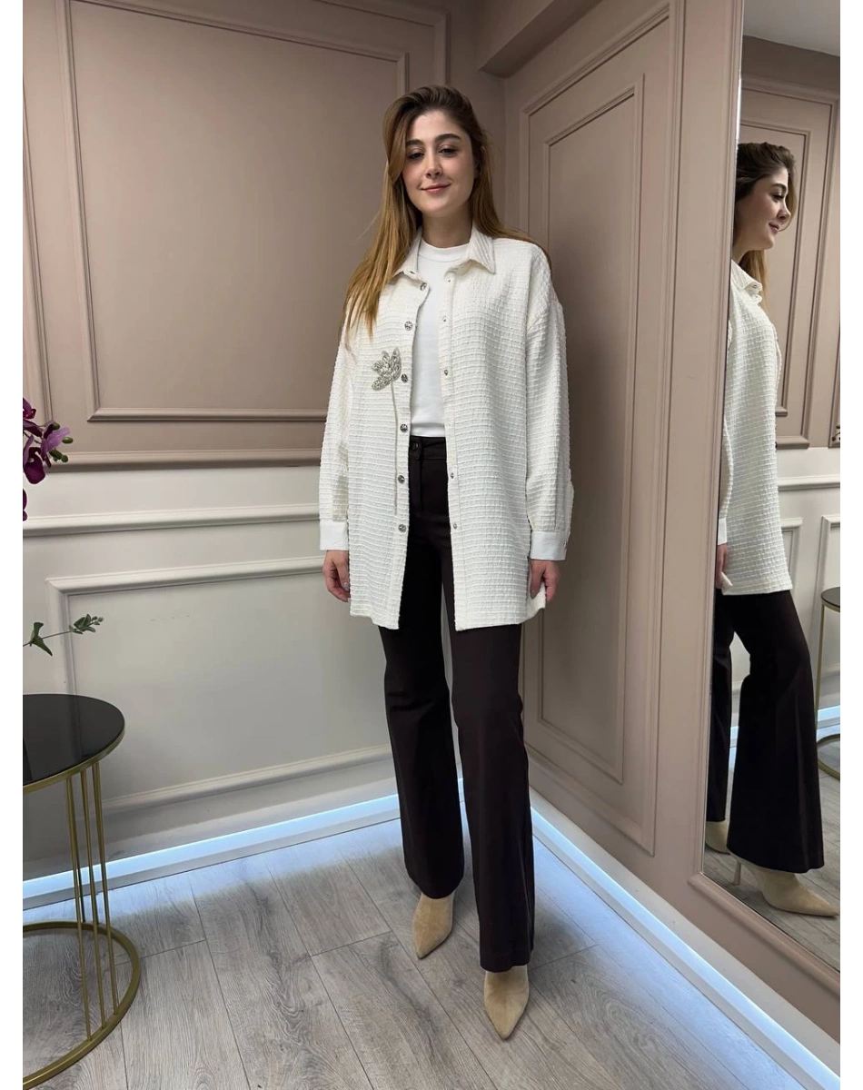 Ghisa 25YGSTNK4833 Ekru Taş Detaylı Tunik