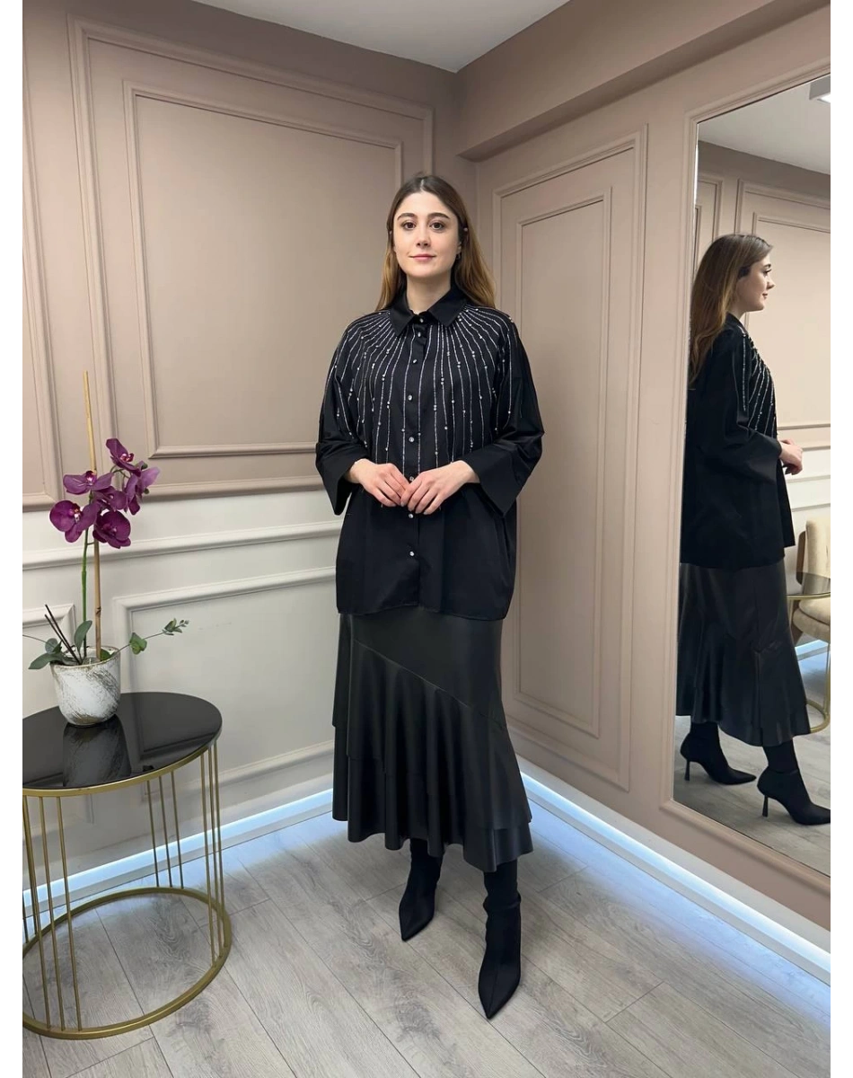 Ghisa 25YGSTNK4848 Siyah Taşlı Tunik