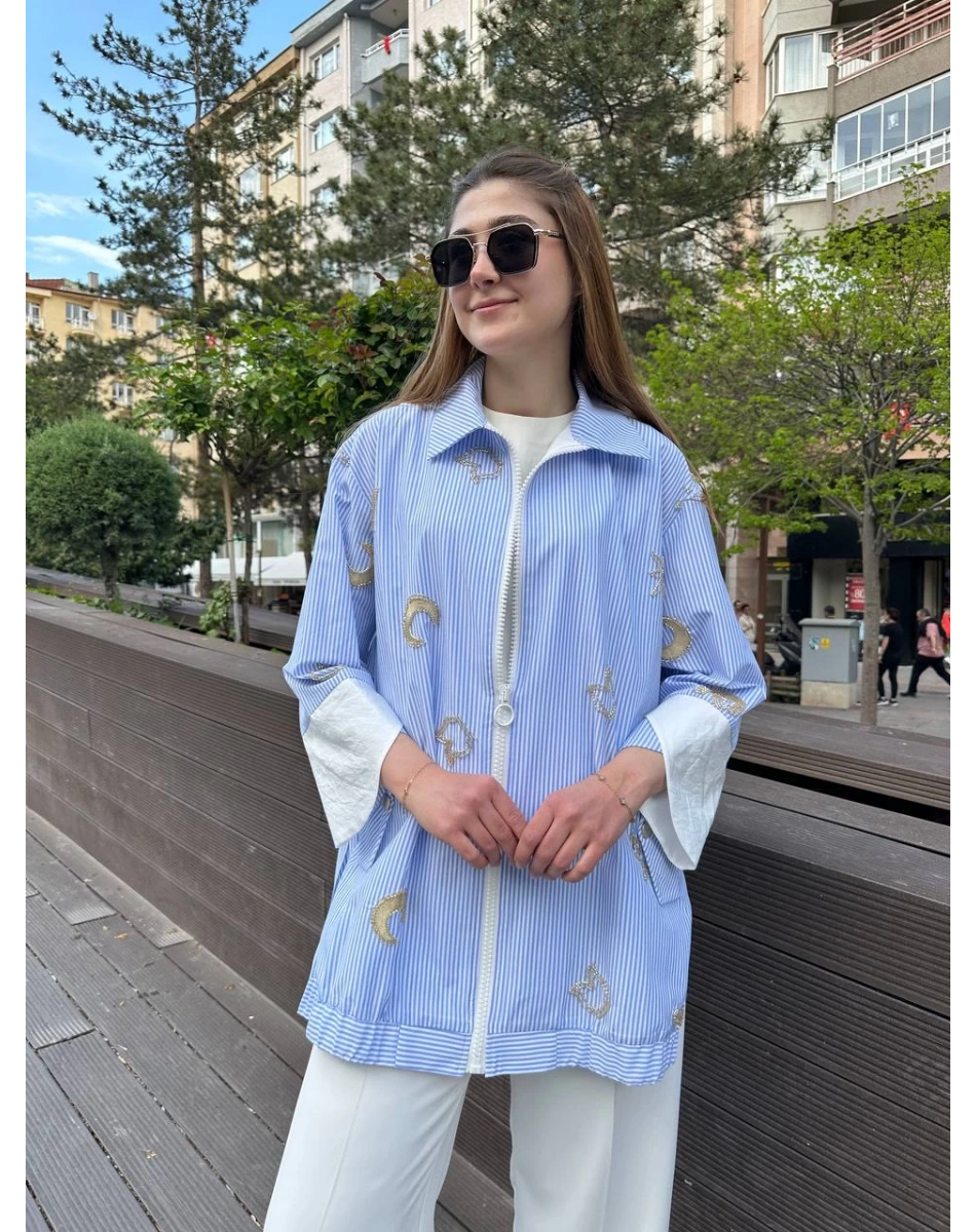 Ghisa 25YGSTNK4854 Mavi Taş Detaylı Fermuarlı Tunik