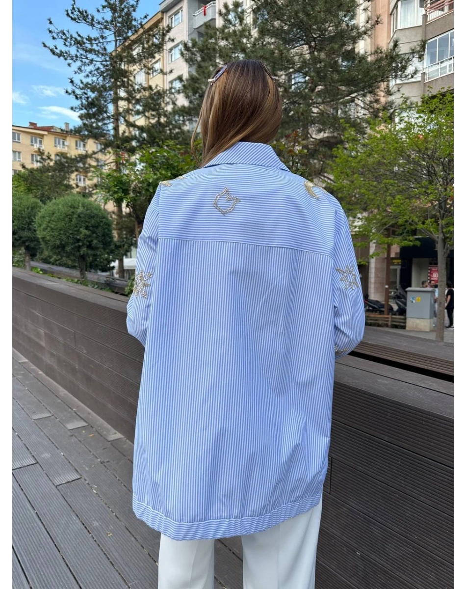 Ghisa 25YGSTNK4854 Mavi Taş Detaylı Fermuarlı Tunik