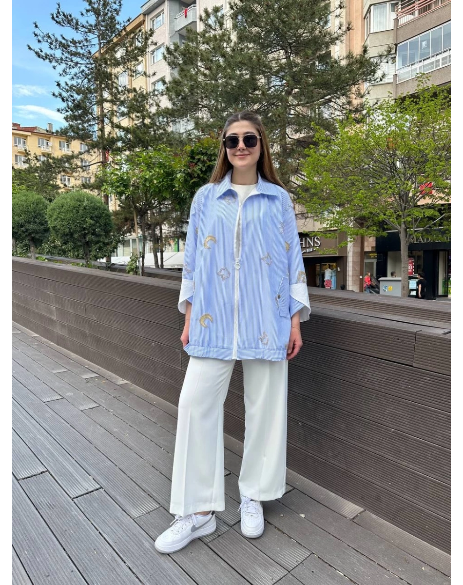 Ghisa 25YGSTNK4854 Mavi Taş Detaylı Fermuarlı Tunik