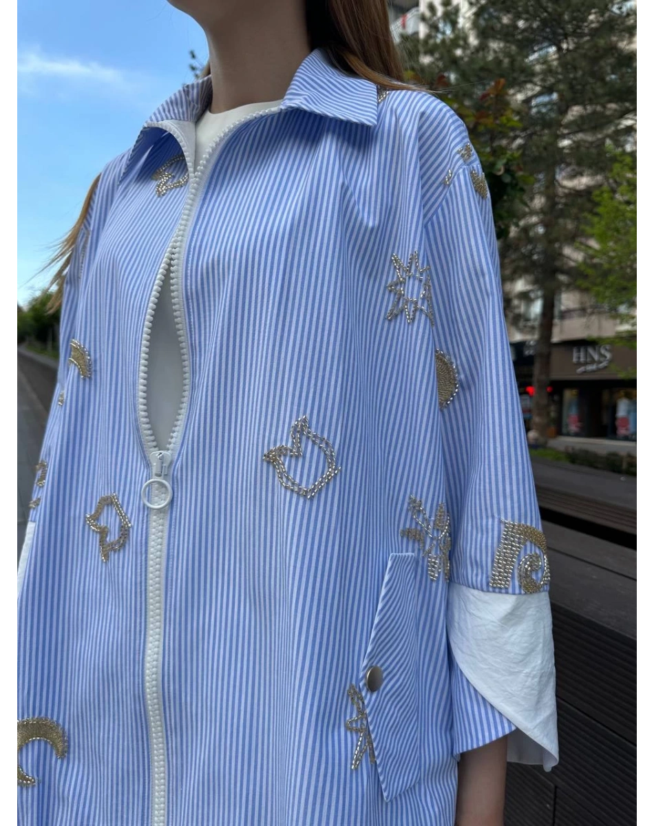 Ghisa 25YGSTNK4854 Mavi Taş Detaylı Fermuarlı Tunik