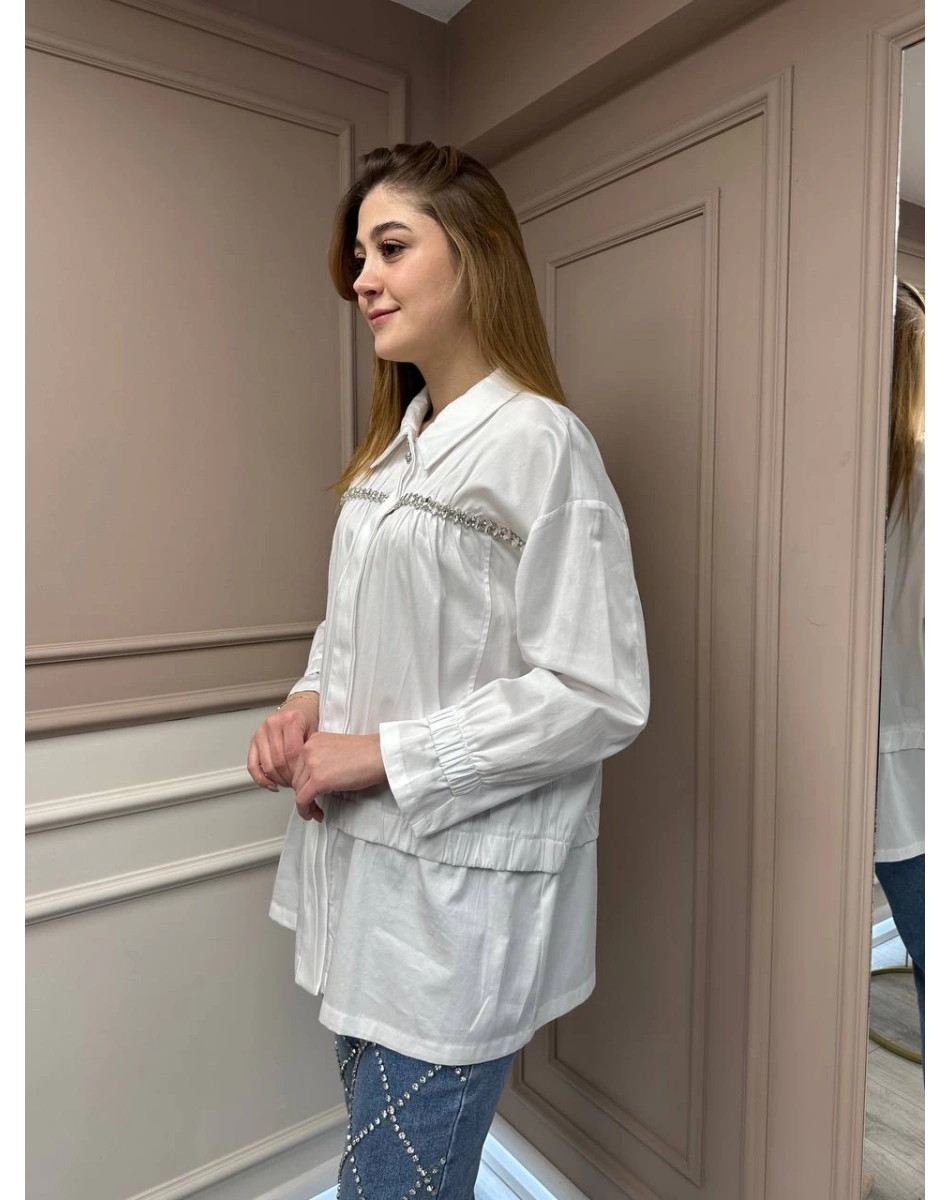 Ghisa 25YGSTNK4864 Beyaz Taşlı Tunik