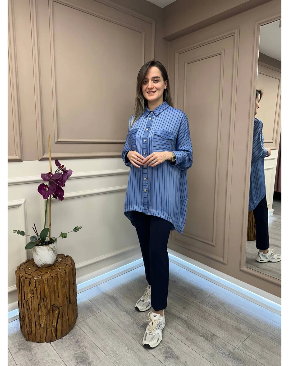 Ghisa 25YGSTNK4871 Mavi Çizgili Tunik