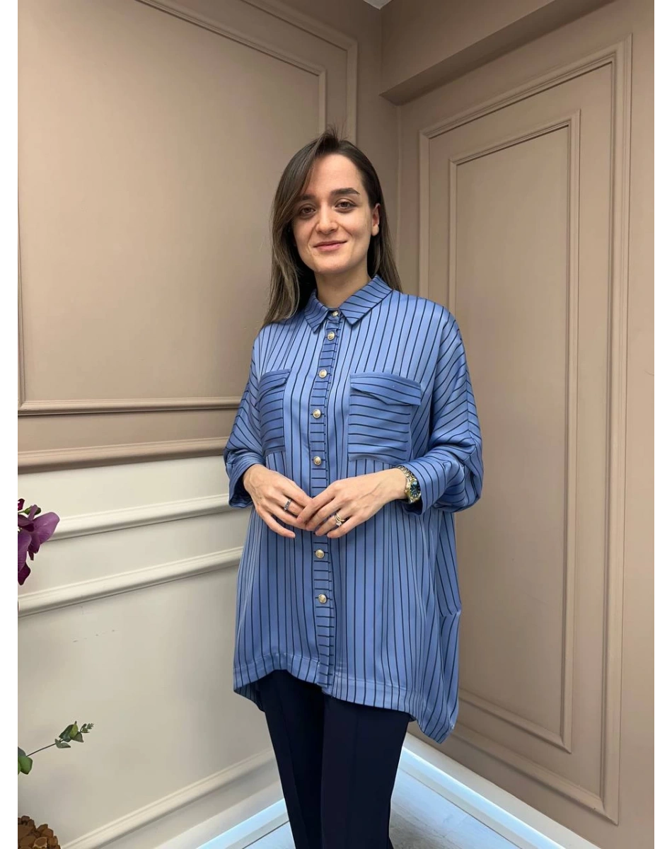 Ghisa 25YGSTNK4871 Mavi Çizgili Tunik