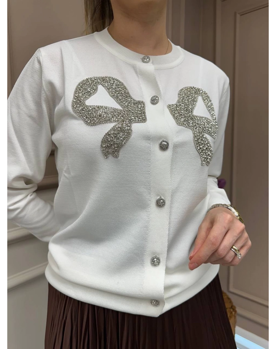 Ghisa 25YOBHRK3143 Ekru Önü Detaylı Hırka