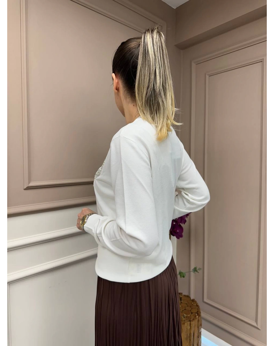 Ghisa 25YOBHRK3143 Ekru Önü Detaylı Hırka