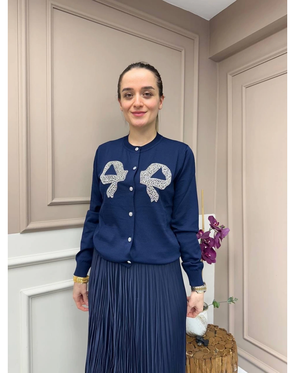 Ghisa 25YOBHRK3143 Lacivert Önü Detaylı Hırka