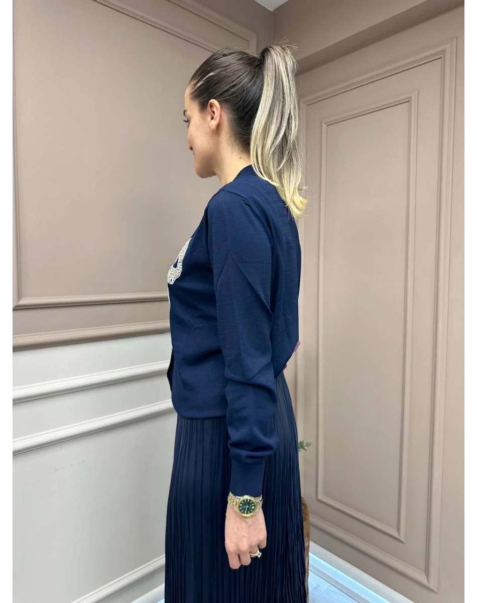 Ghisa 25YOBHRK3143 Lacivert Önü Detaylı Hırka