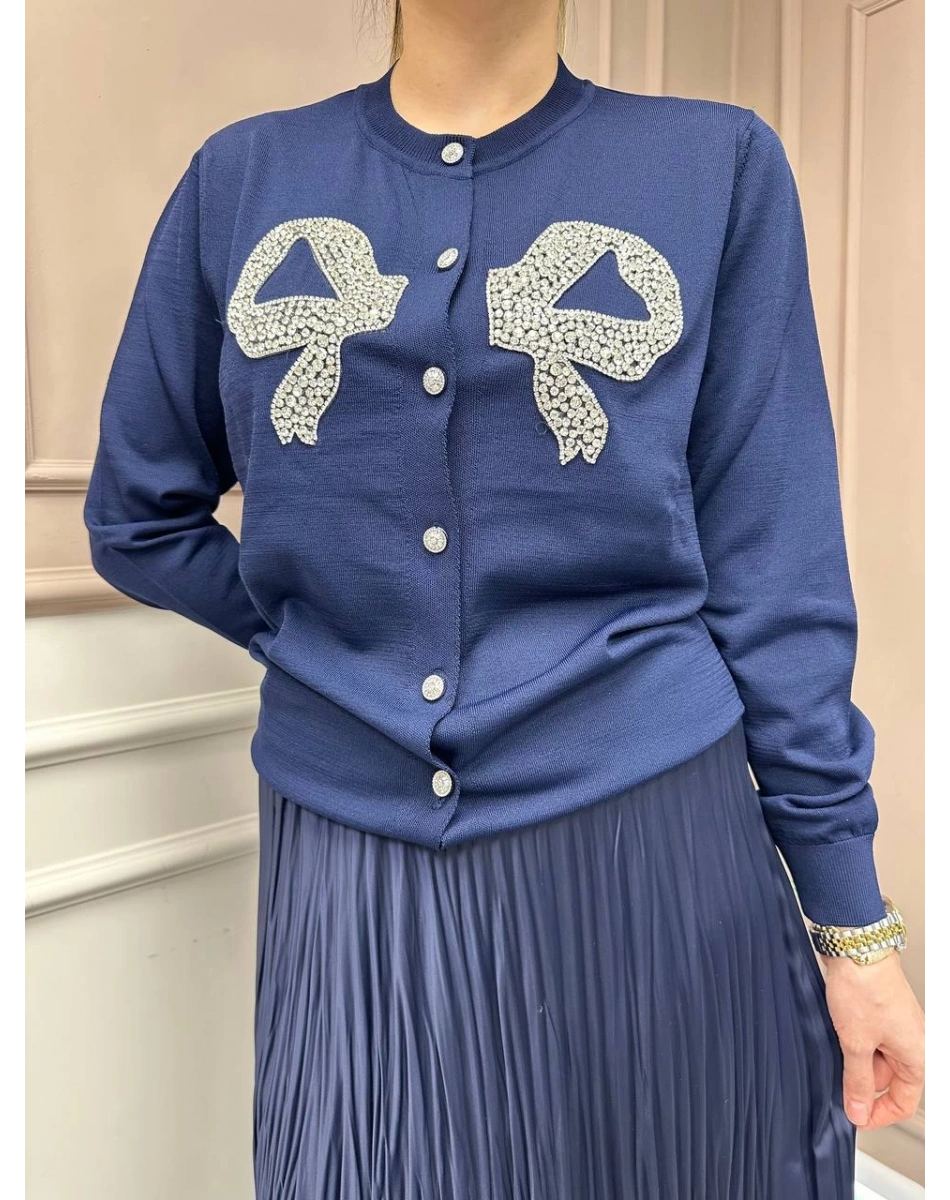 Ghisa 25YOBHRK3143 Lacivert Önü Detaylı Hırka