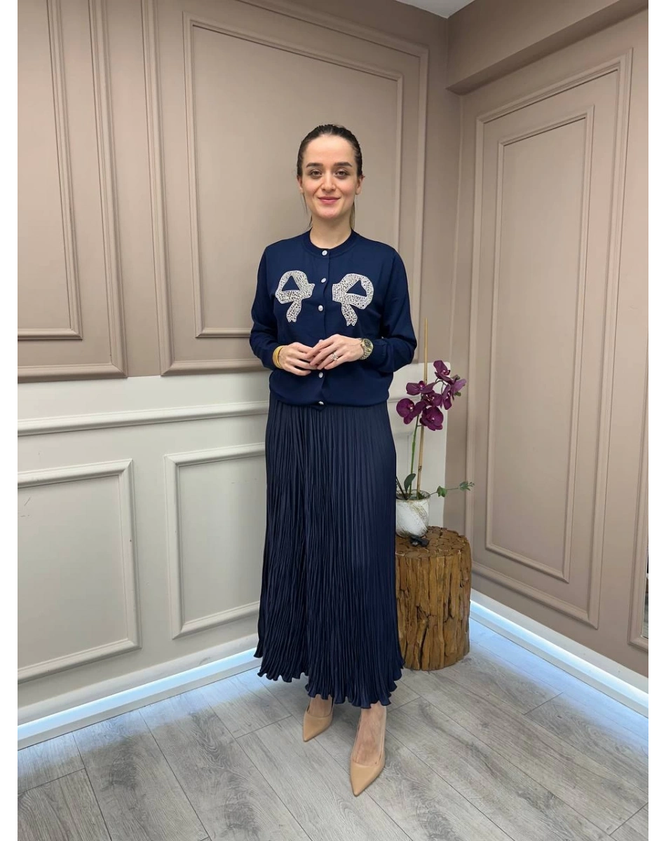 Ghisa 25YOBHRK3143 Lacivert Önü Detaylı Hırka