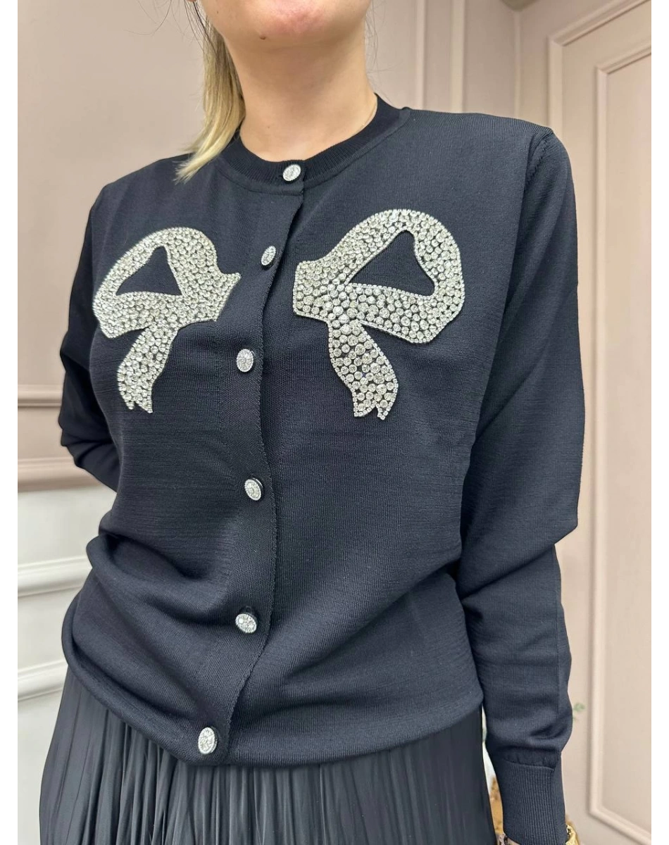 Ghisa 25YOBHRK3143 Siyah Önü Detaylı Hırka