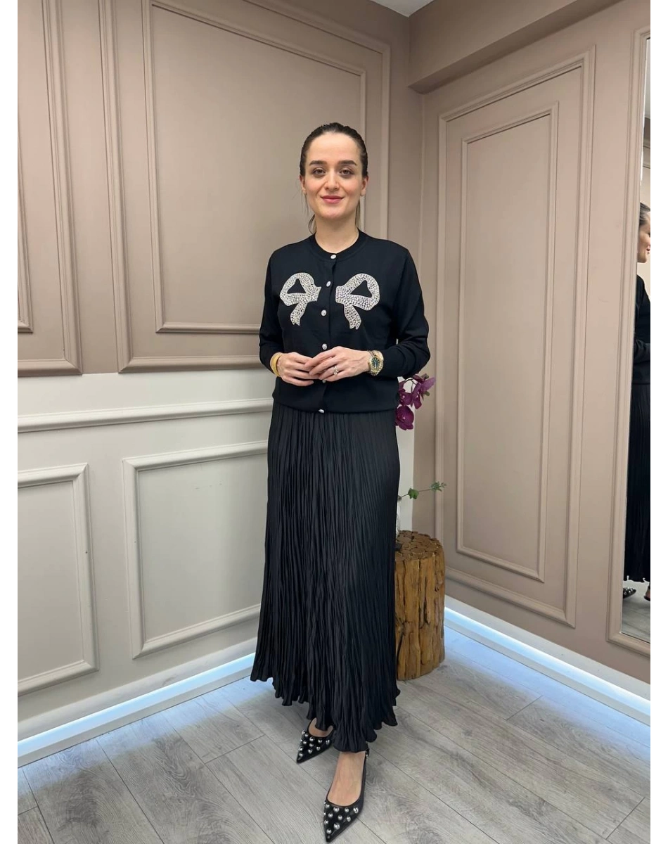 Ghisa 25YOBHRK3143 Siyah Önü Detaylı Hırka