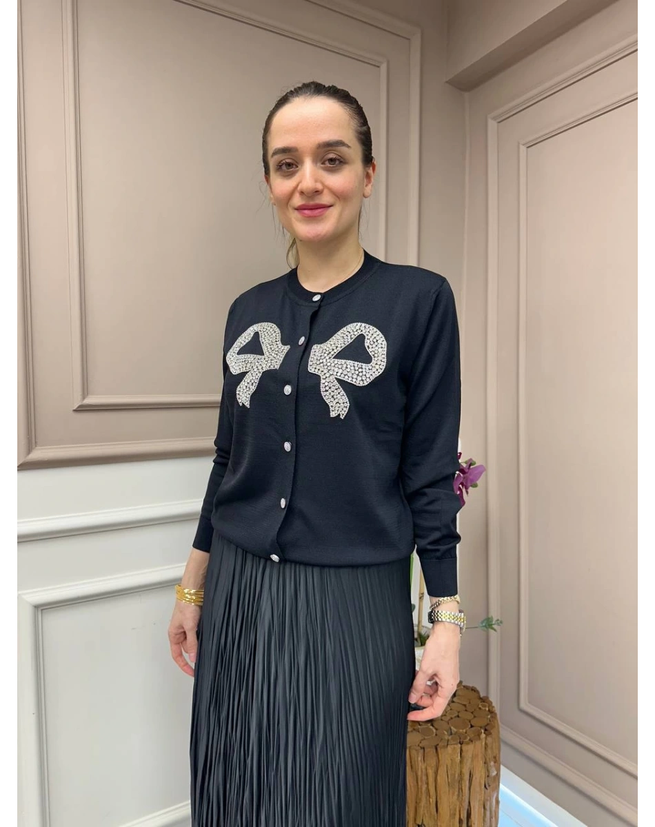 Ghisa 25YOBHRK3143 Siyah Önü Detaylı Hırka