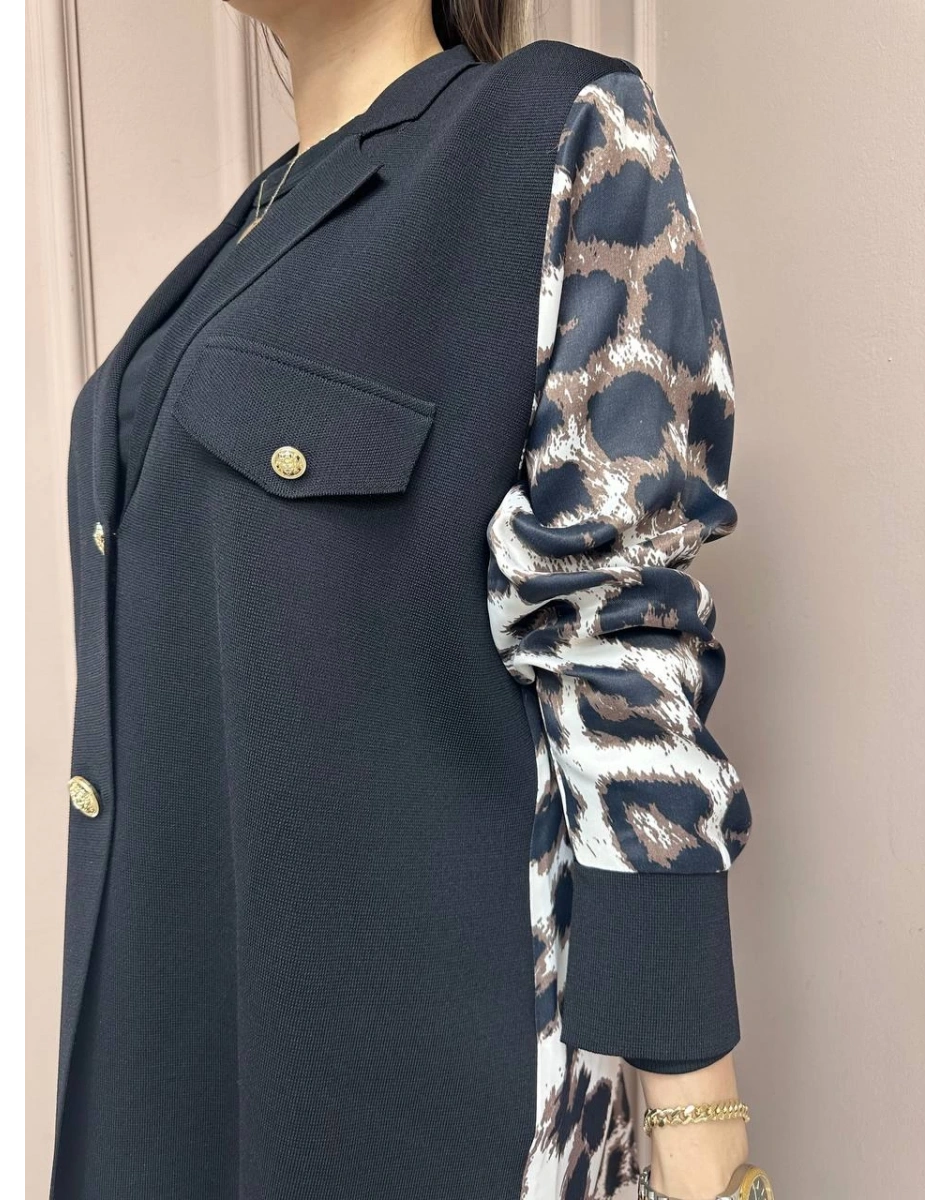 Ghisa 25YÖRCKT3137 Bej Arkası Leopar Desenli Ceket