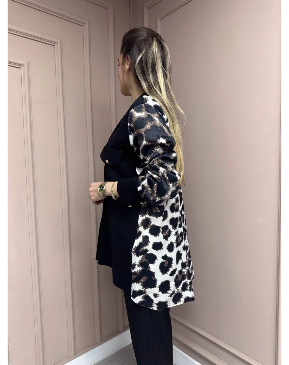 Ghisa 25YÖRCKT3137 Bej Arkası Leopar Desenli Ceket