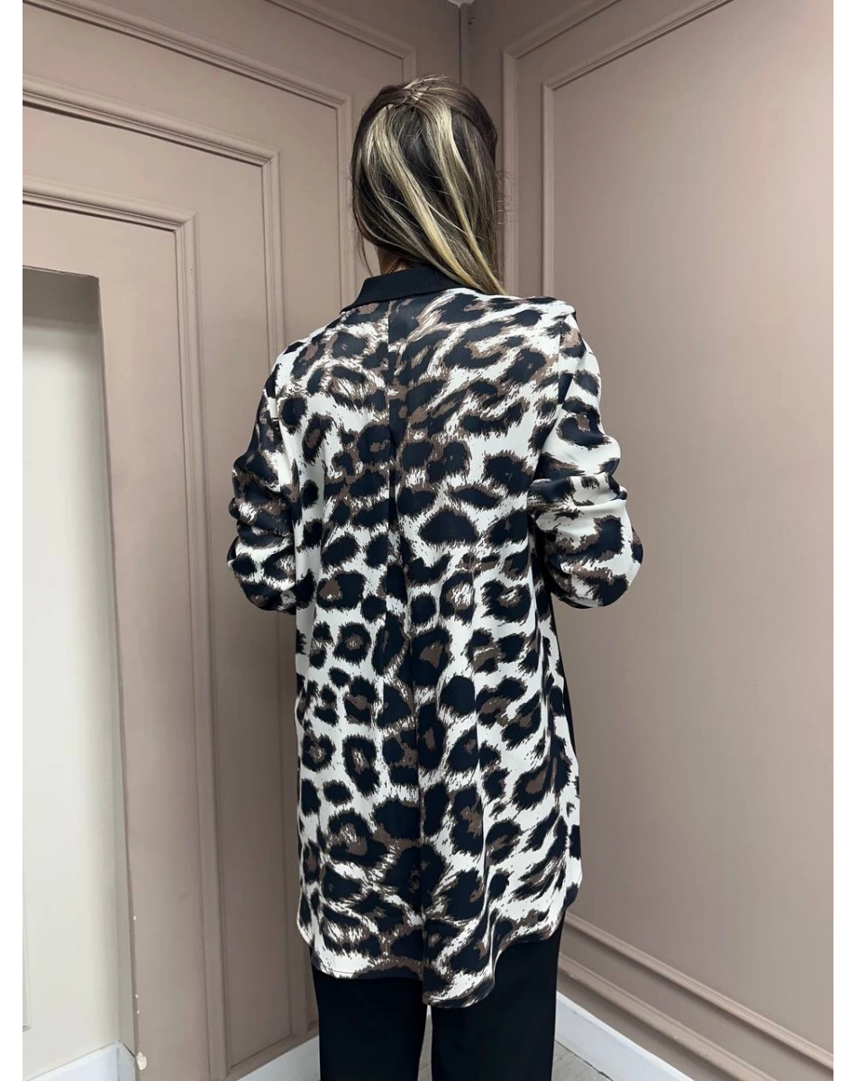 Ghisa 25YÖRCKT3137 Bej Arkası Leopar Desenli Ceket