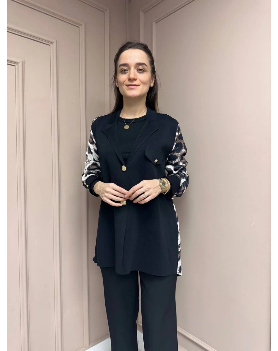 Ghisa 25YÖRCKT3137 Bej Arkası Leopar Desenli Ceket