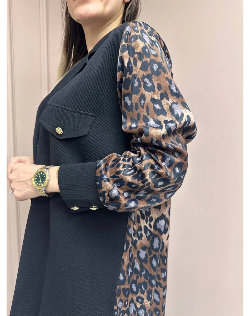 Ghisa 25YÖRCKT3137 Kahve Arkası Leopar Desenli Ceket