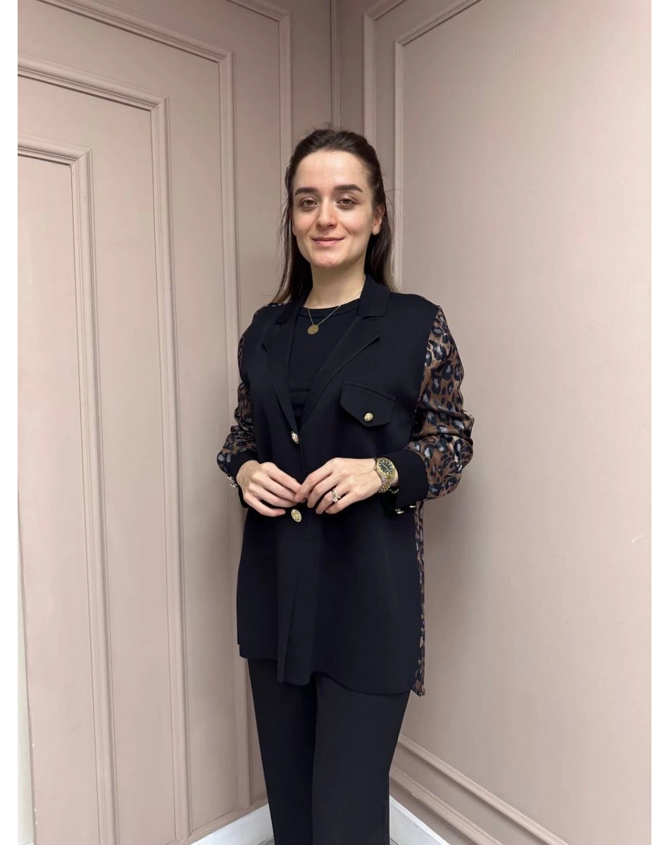 Ghisa 25YÖRCKT3137 Kahve Arkası Leopar Desenli Ceket