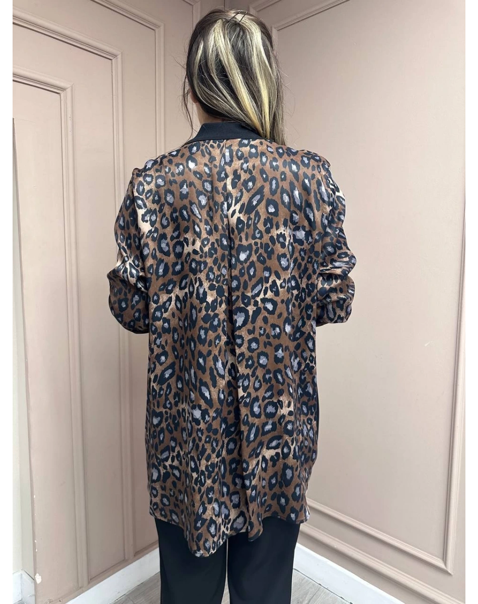 Ghisa 25YÖRCKT3137 Kahve Arkası Leopar Desenli Ceket