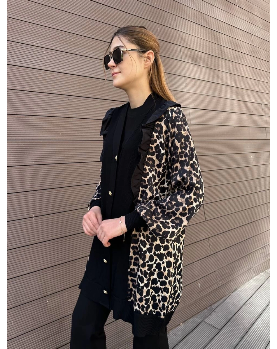 Ghisa 25YÖRHRK3095 Siyah Leopar Desenli Hırka