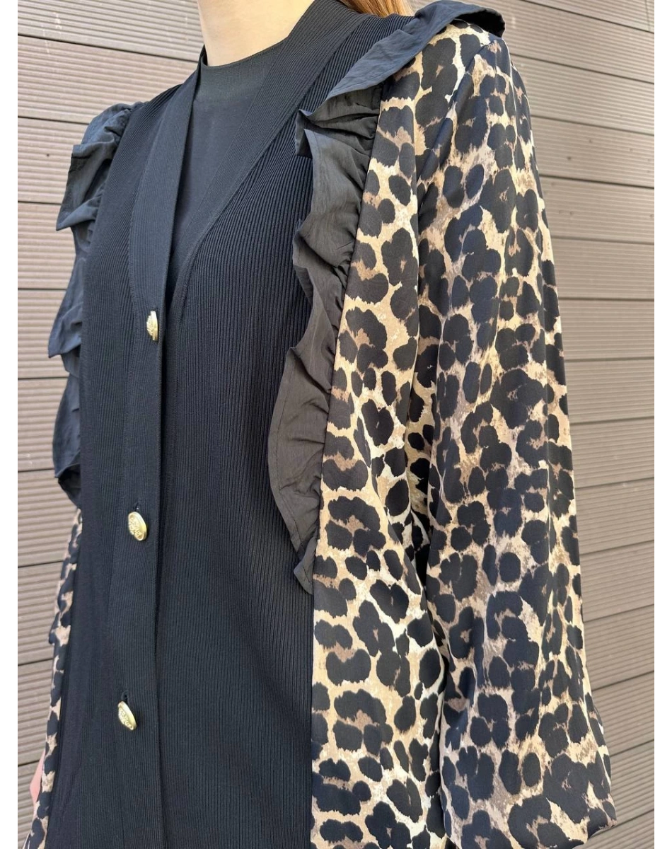 Ghisa 25YÖRHRK3095 Siyah Leopar Desenli Hırka