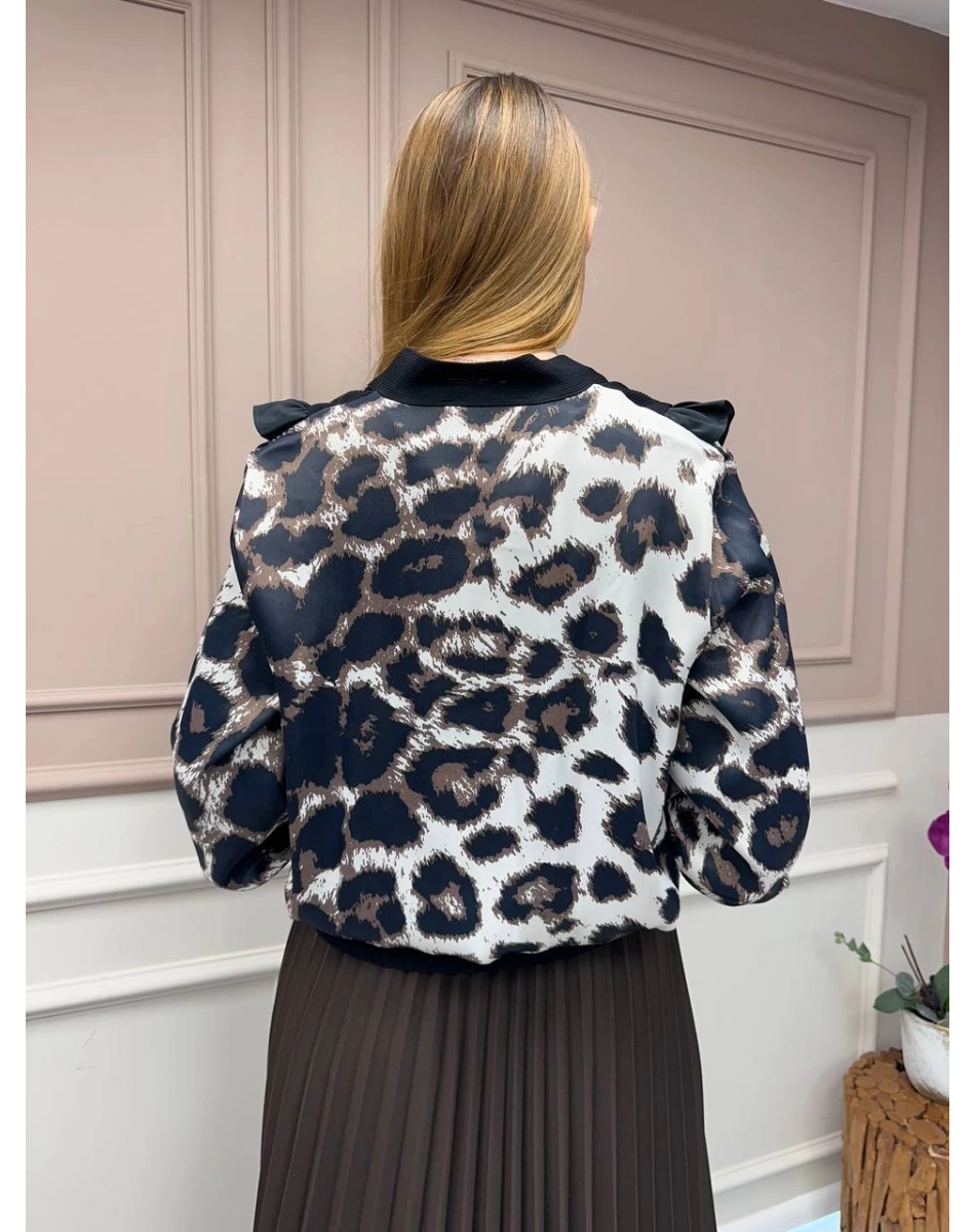 Ghisa 25YÖRHRK3096 Bej Leopar Desenli Kısa Hırka