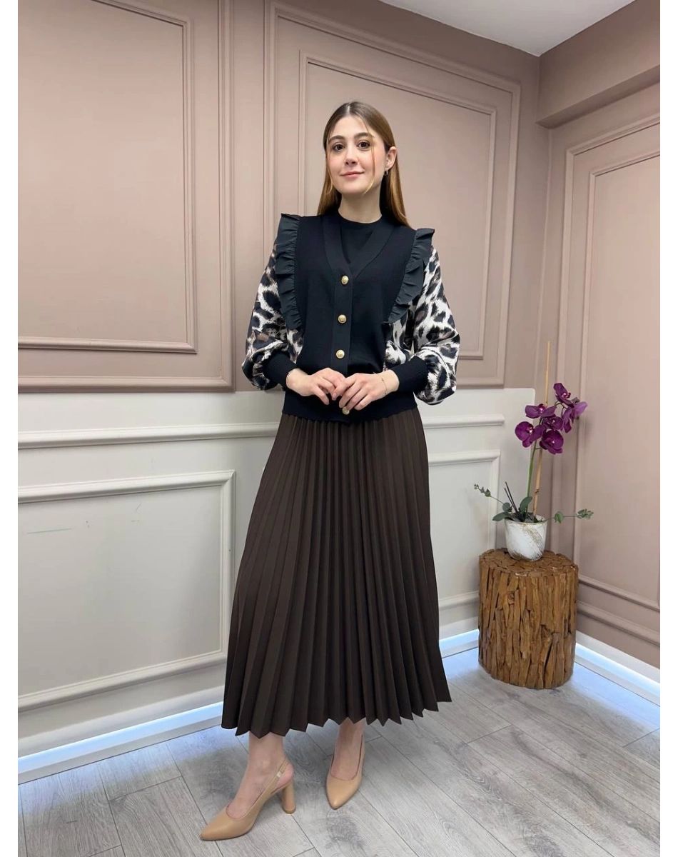 Ghisa 25YÖRHRK3096 Bej Leopar Desenli Kısa Hırka