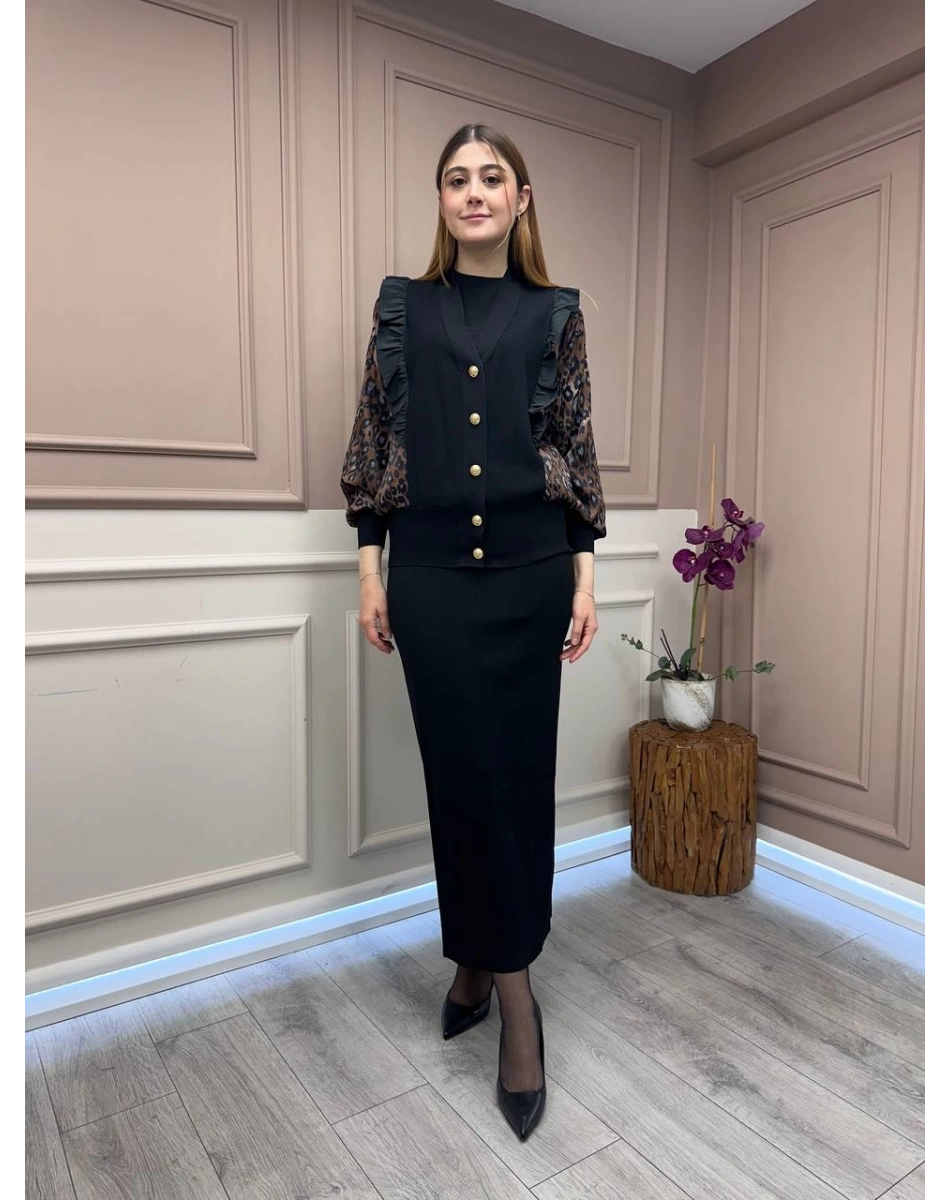 Ghisa 25YÖRHRK3096 Kahve Leopar Desenli Kısa Hırka