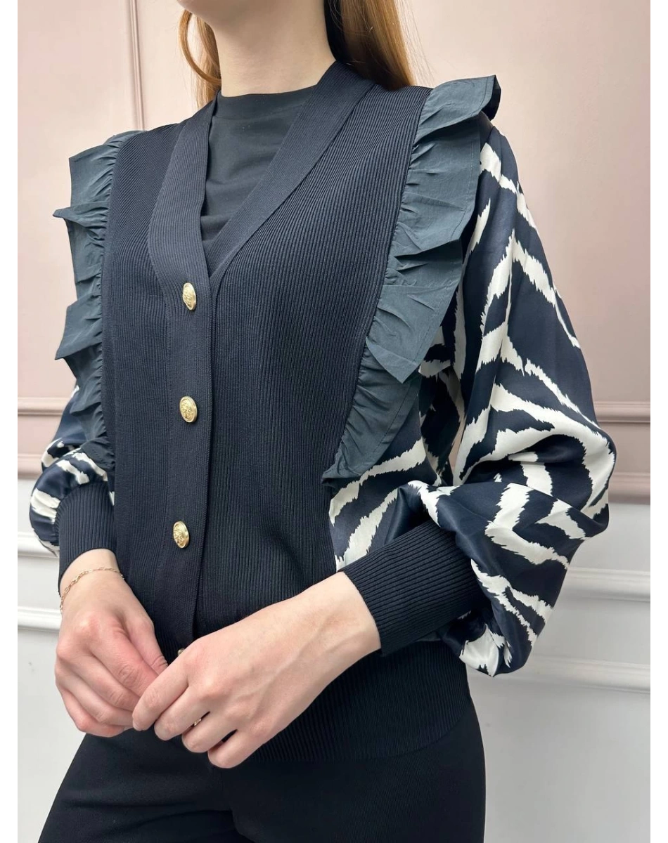 Ghisa 25YÖRHRK3096 Siyah Zebra Desenli Kısa Hırka