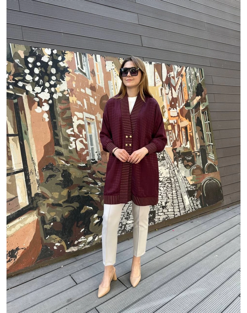 Ghisa 25YÖRHRK3099 Mürdüm Önü Düğmeli Hırka