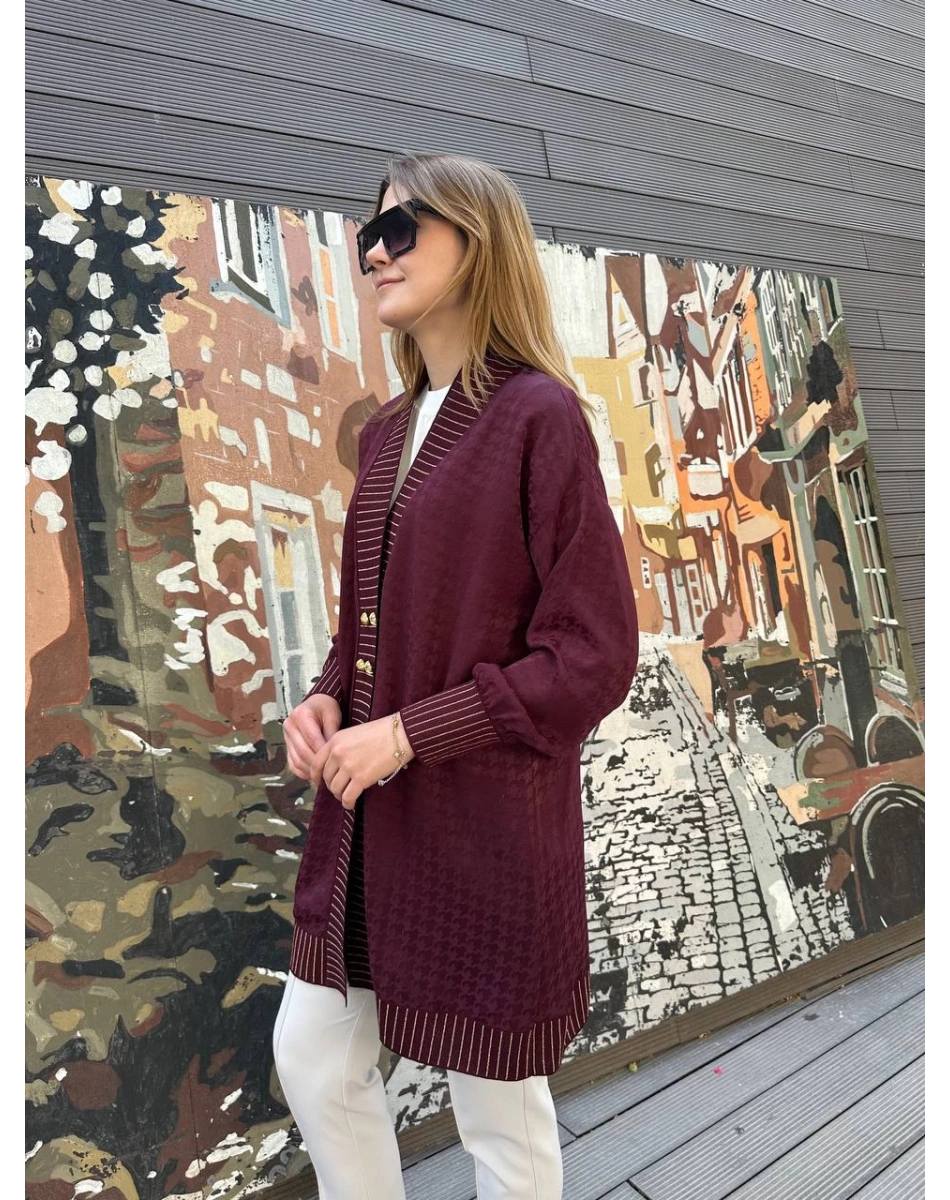 Ghisa 25YÖRHRK3099 Mürdüm Önü Düğmeli Hırka