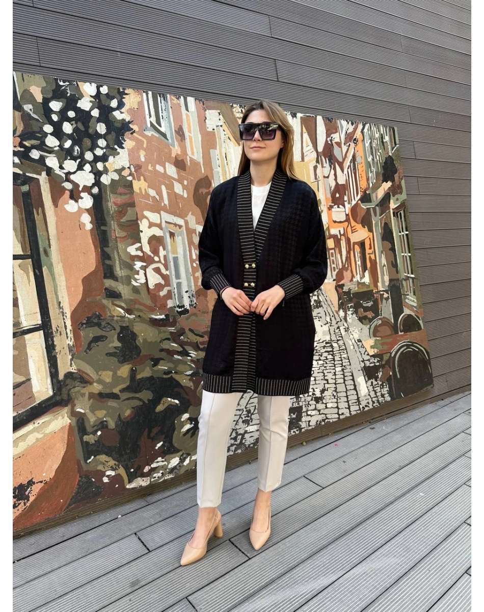 Ghisa 25YÖRHRK3099 Siyah Önü Düğmeli Hırka