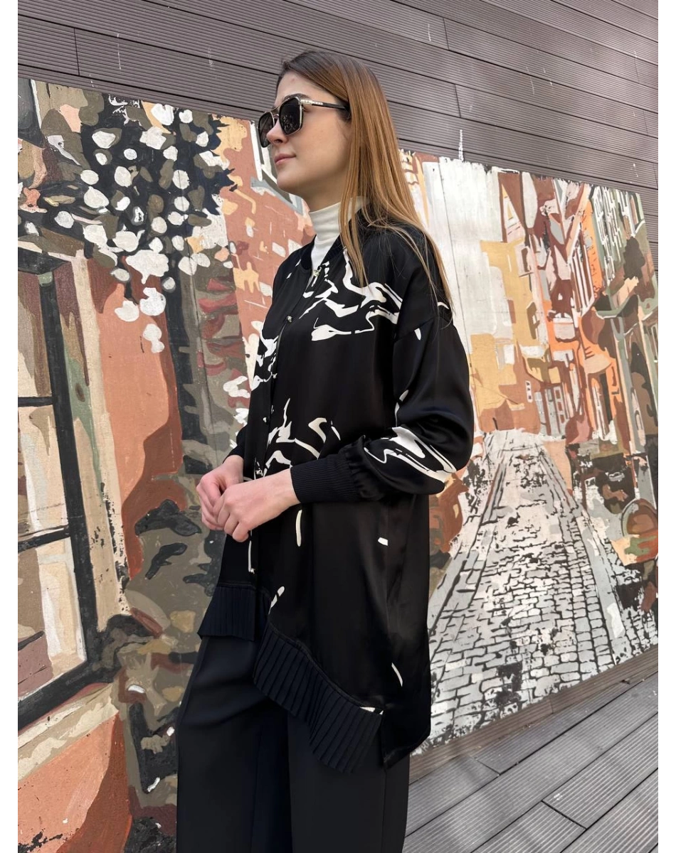 Ghisa 25YÖRHRK3164 Siyah Etek Ucu Detaylı Hırka