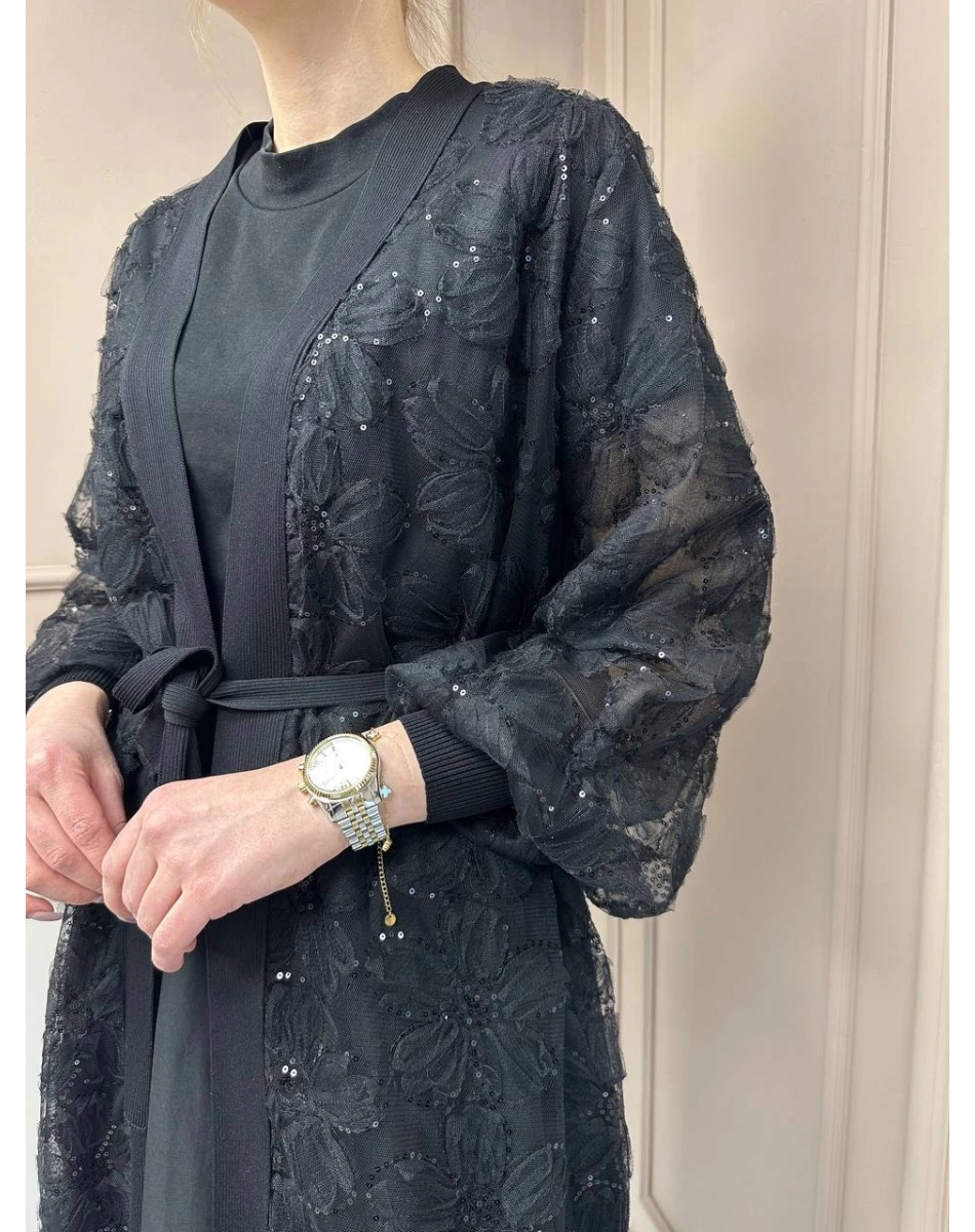 Ghisa 25YÖRHRK3942 Siyah Tül Hırka