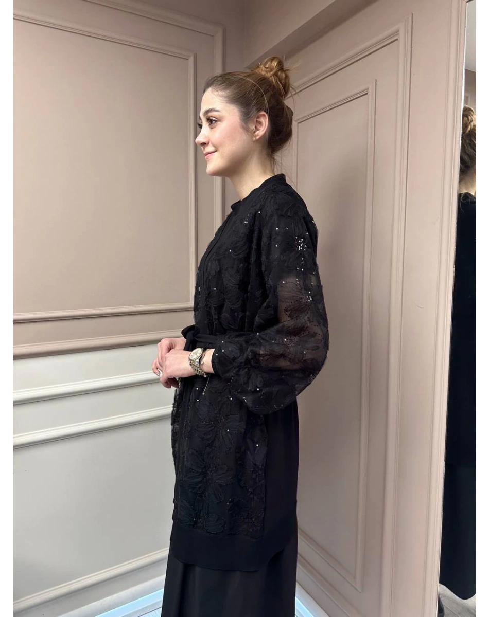 Ghisa 25YÖRHRK3942 Siyah Tül Hırka