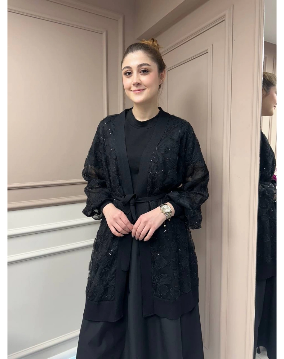 Ghisa 25YÖRHRK3942 Siyah Tül Hırka