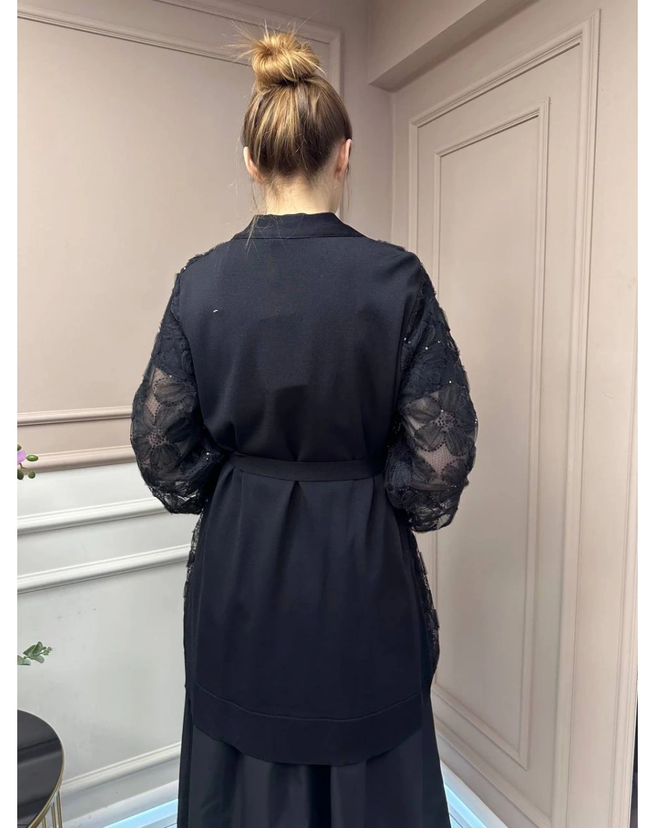 Ghisa 25YÖRHRK3942 Siyah Tül Hırka