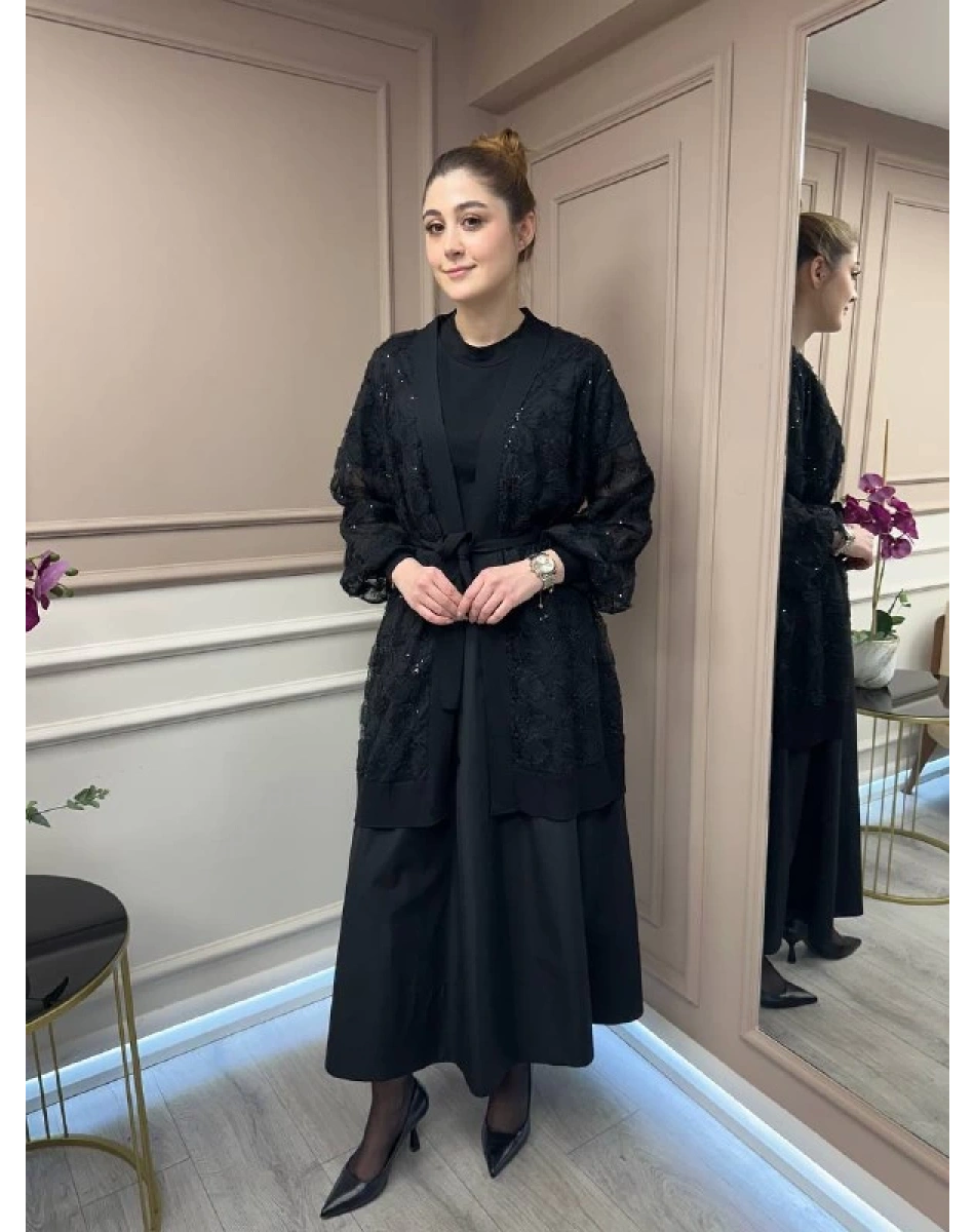 Ghisa 25YÖRHRK3942 Siyah Tül Hırka