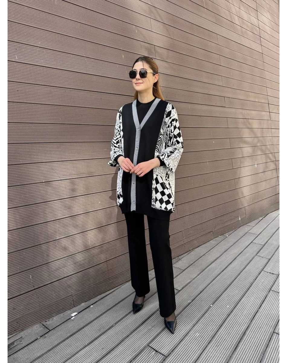 Ghisa 25YÖRHRK3995 Siyah Kareli Karışık Hırka