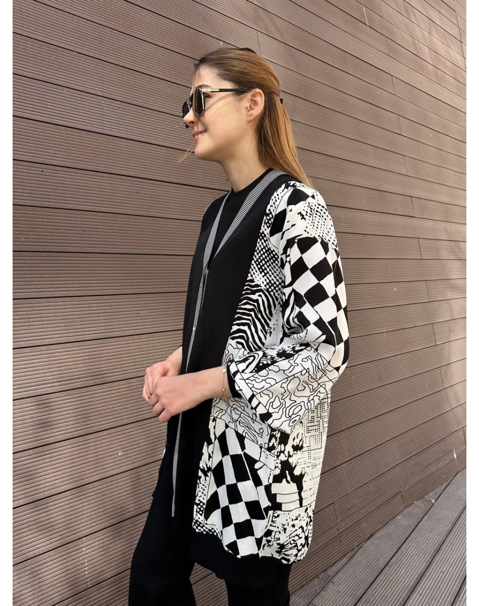 Ghisa 25YÖRHRK3995 Siyah Kareli Karışık Hırka