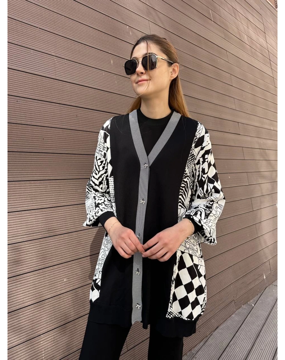 Ghisa 25YÖRHRK3995 Siyah Kareli Karışık Hırka