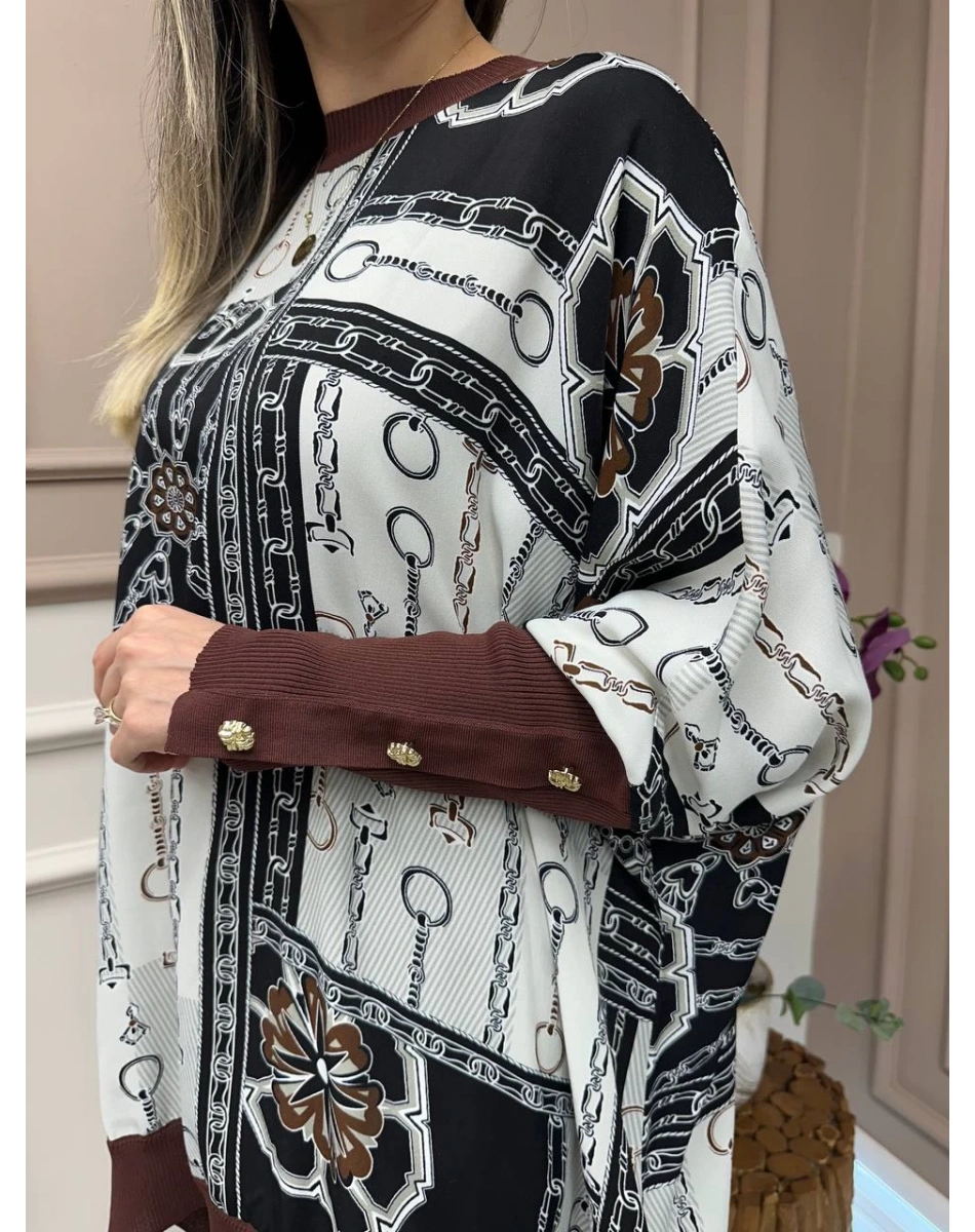 Ghisa 25YÖRTNK4016 Kahve Zincir Desenli Tunik