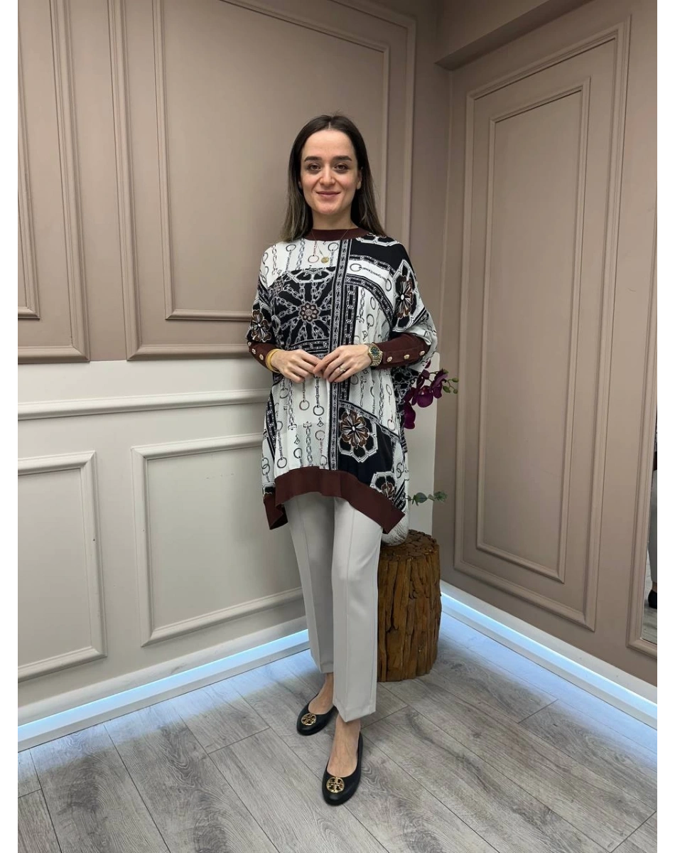 Ghisa 25YÖRTNK4016 Kahve Zincir Desenli Tunik