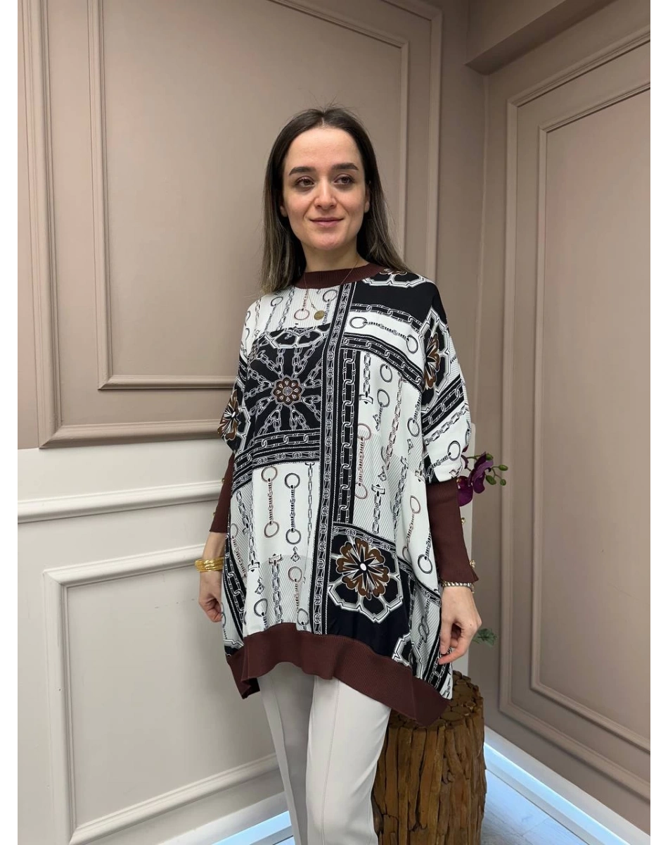 Ghisa 25YÖRTNK4016 Kahve Zincir Desenli Tunik