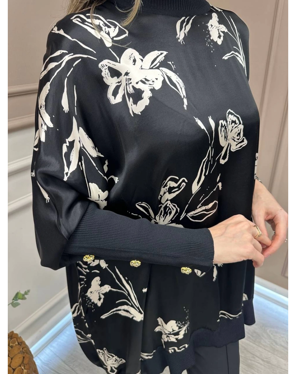 Ghisa 25YÖRTNK4016 Siyah Çiçek Desenli Tunik
