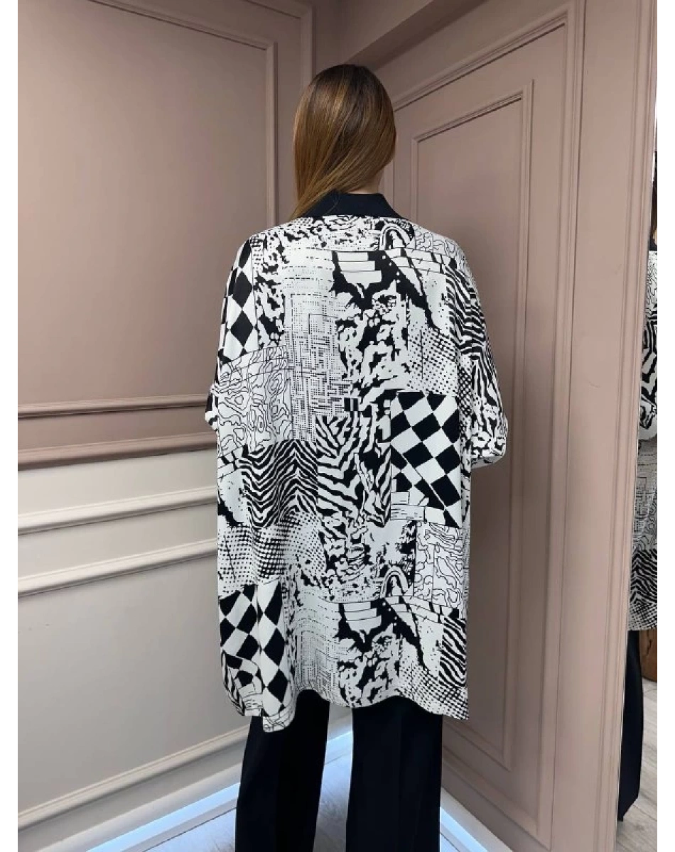 Ghisa 25YÖRTNK4980 Siyah Ekru Detaylı Hırka