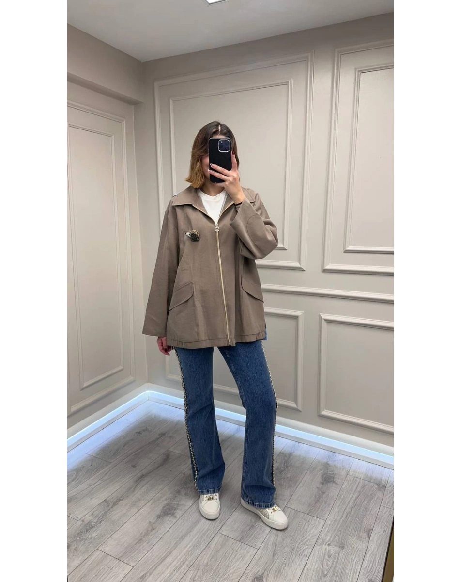 Ghisa 26KGSCKT3299 Vizon Broş Detaylı Ceket