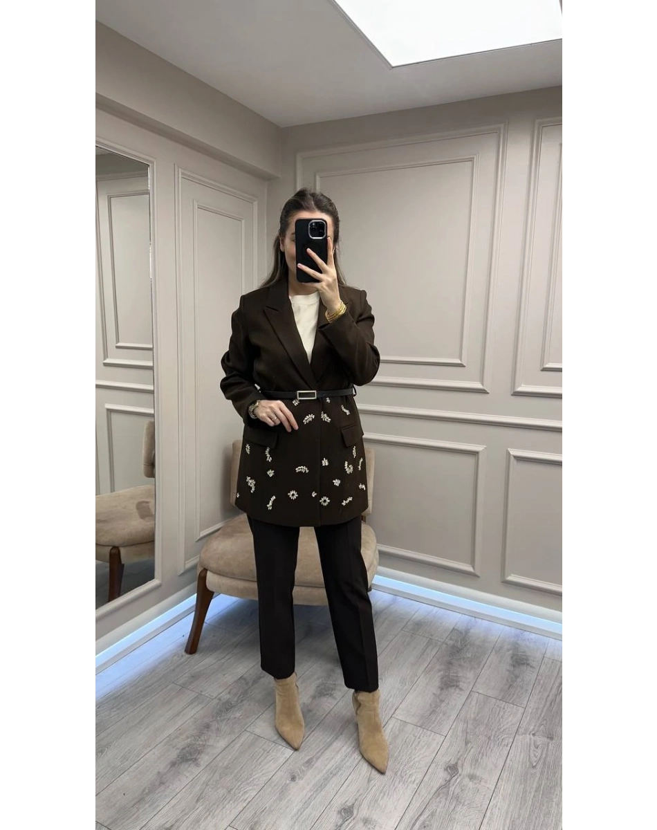 Ghisa 26KGSCKT3366 Kahve Taş Detaylı Ceket